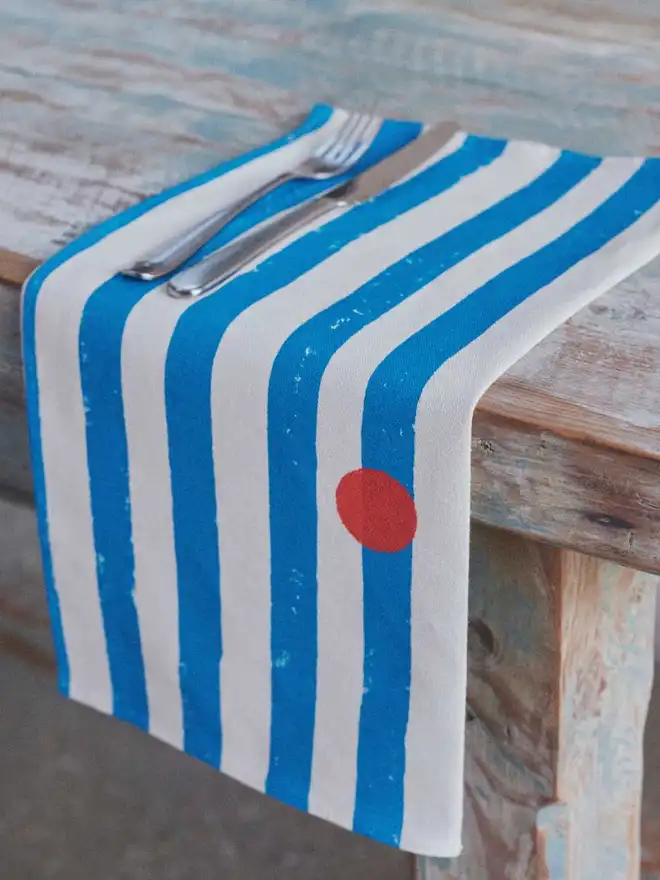 Blue stripe red dot napkin