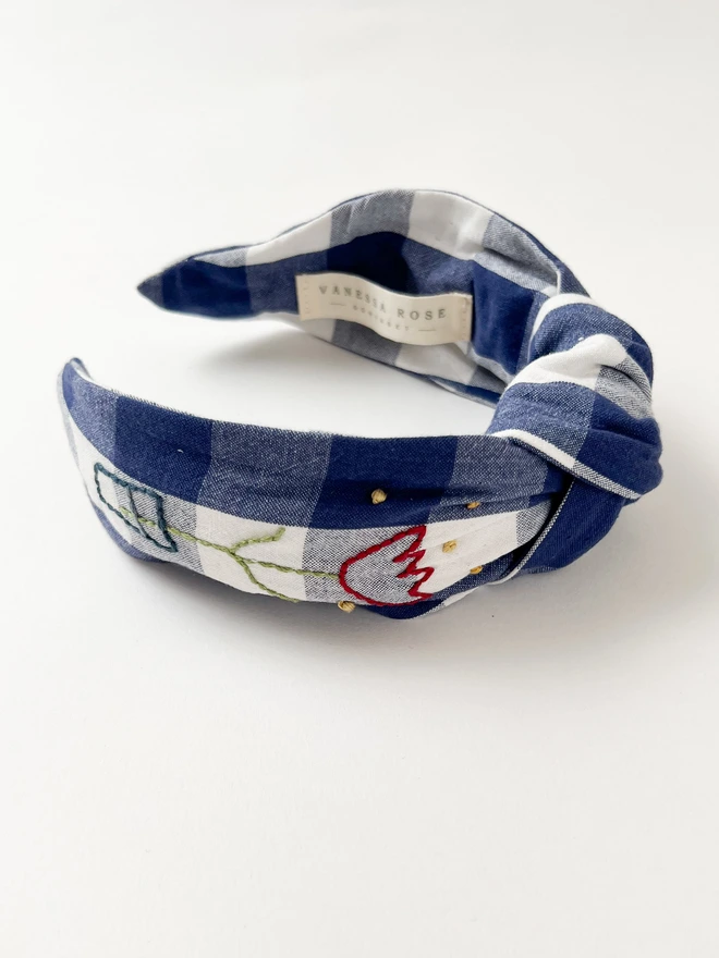 side view of embroidered headband