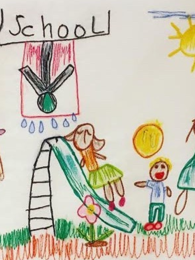 A close- up photograph showing the detail in a bespoke embroidered children's illustration artwork