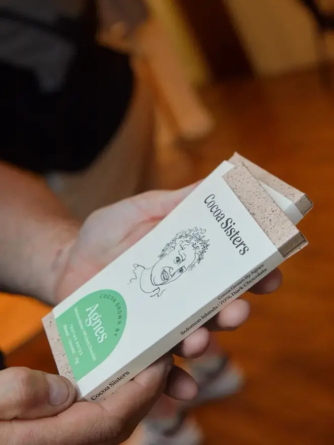 person holding chocolate bar agnes