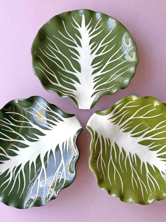 green cabbage style ceramic serving bowls