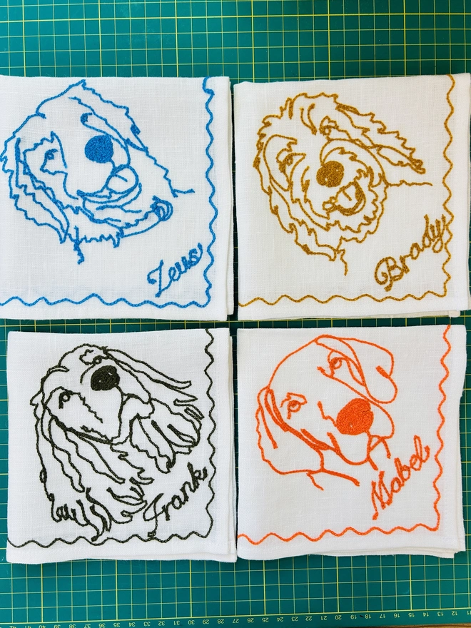 Embroidered Pet Portrait Linen Handkerchief 