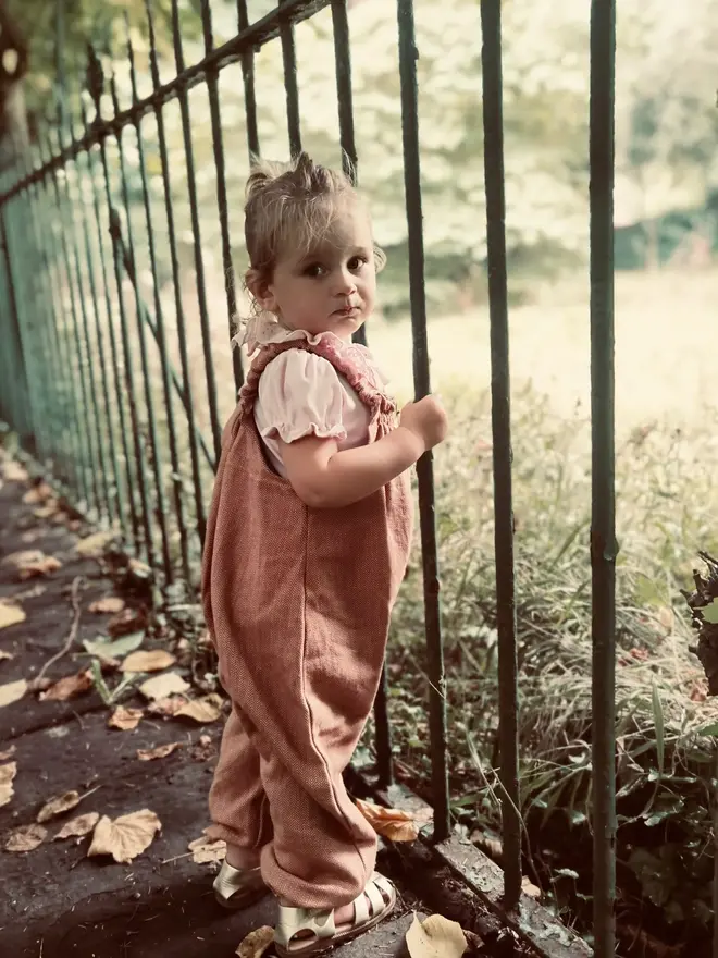 kids herringbone dungarees peach