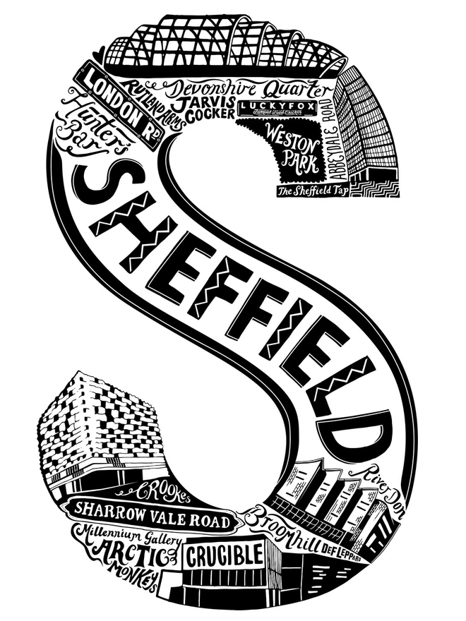 Sheffield black and white letter S print