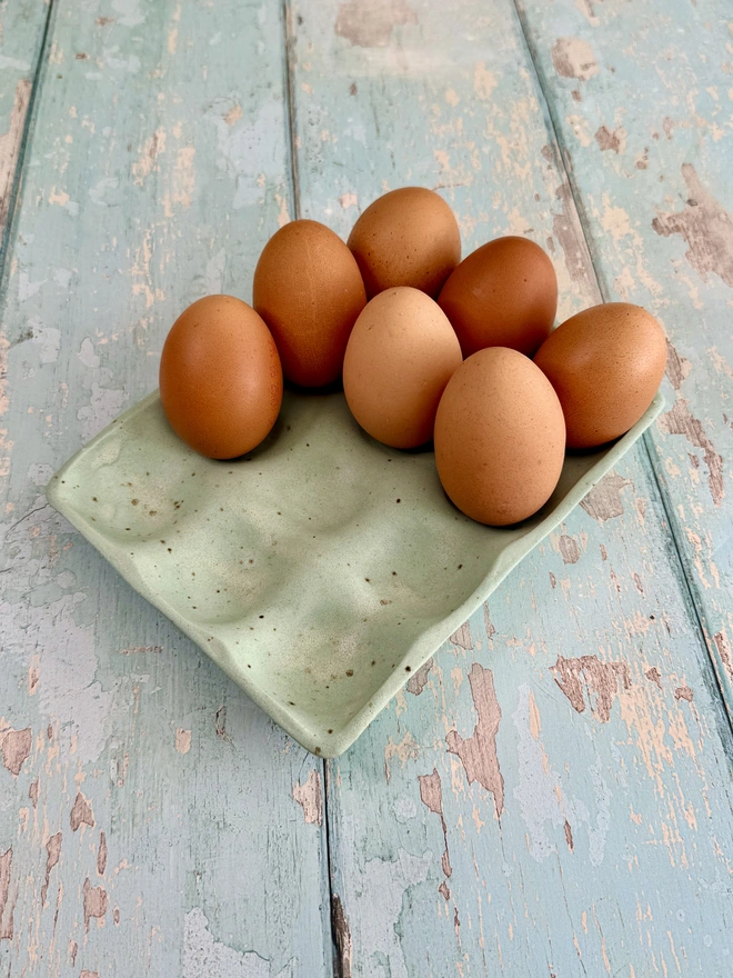 Ceramic Green speckled Egg Tray