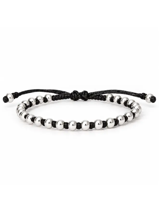 women’s black cord bracelet sterling silver ball beads adjustable handmade London
