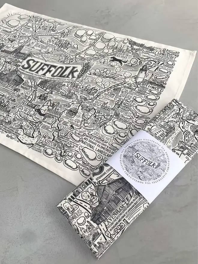 Suffolk Print Tea Towel Side View