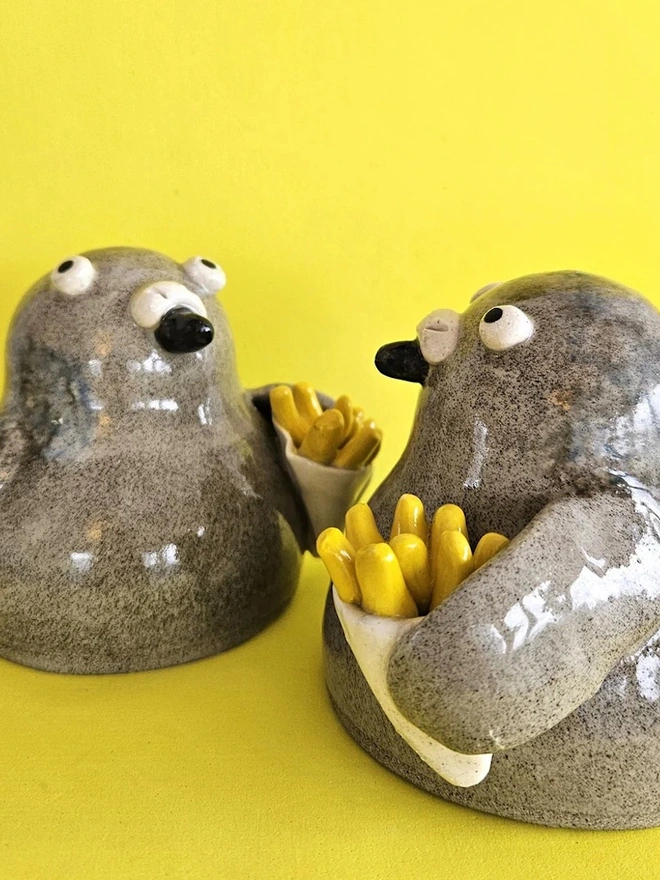 Bryce The Pigeon With Chips Ceramic Sculpture