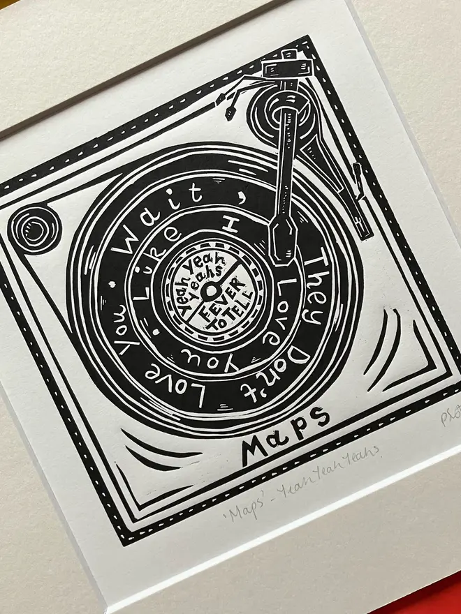 yeah yeah yeahs maps lyric lino print