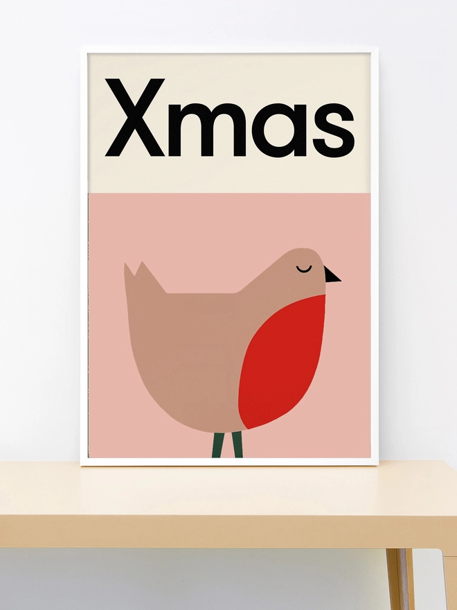 illustrated robin wall print with word Xmas