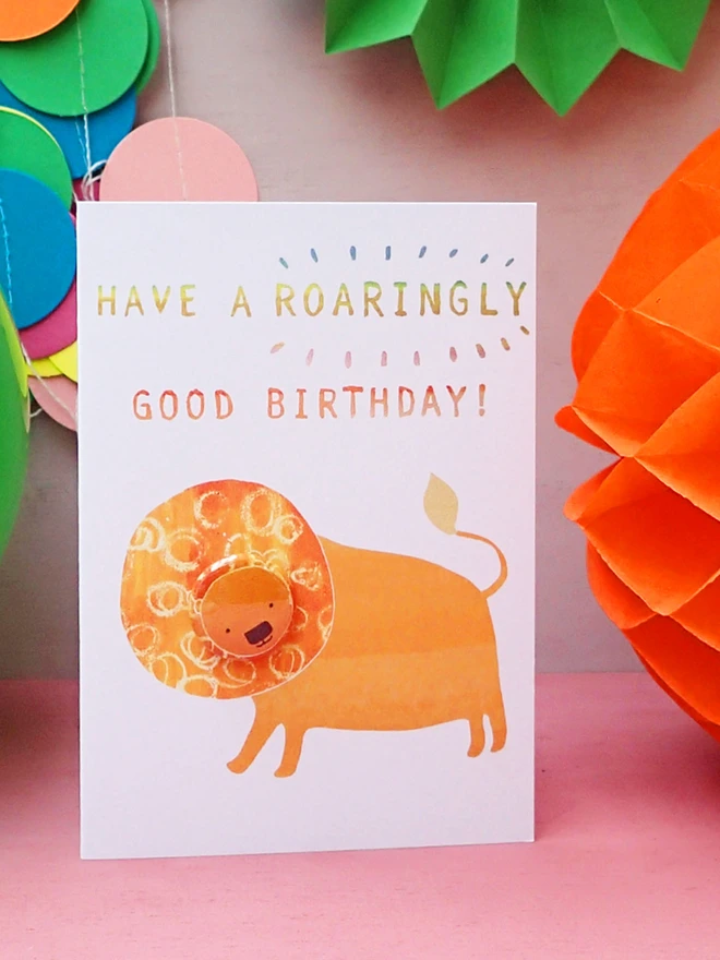 Lion Birthday Card with pin badge