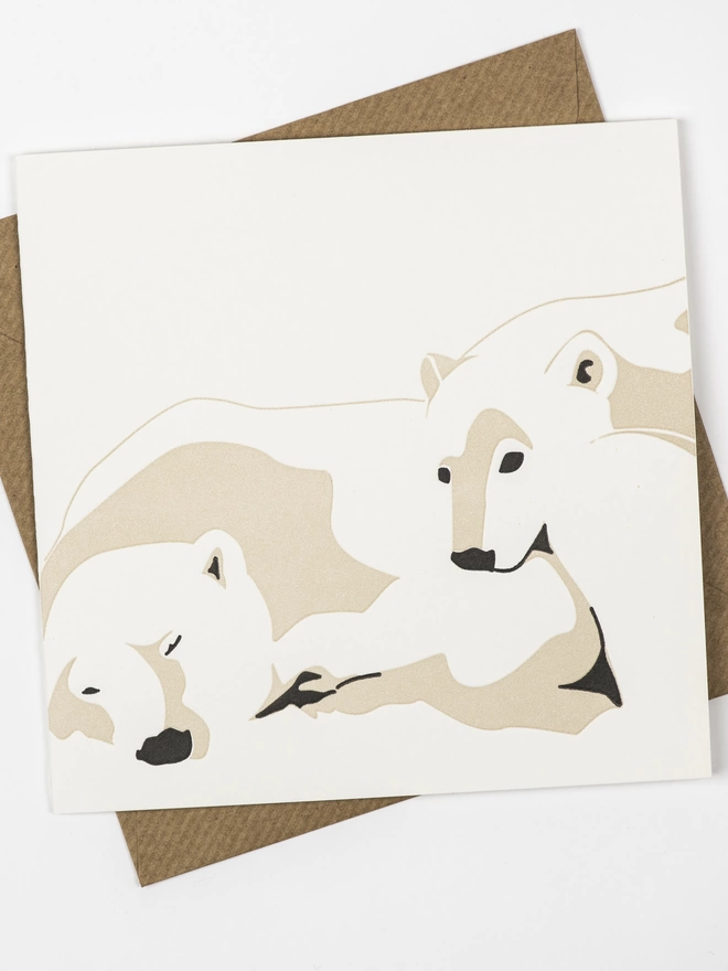 Full image of the front of the card with two polar bears cuddling