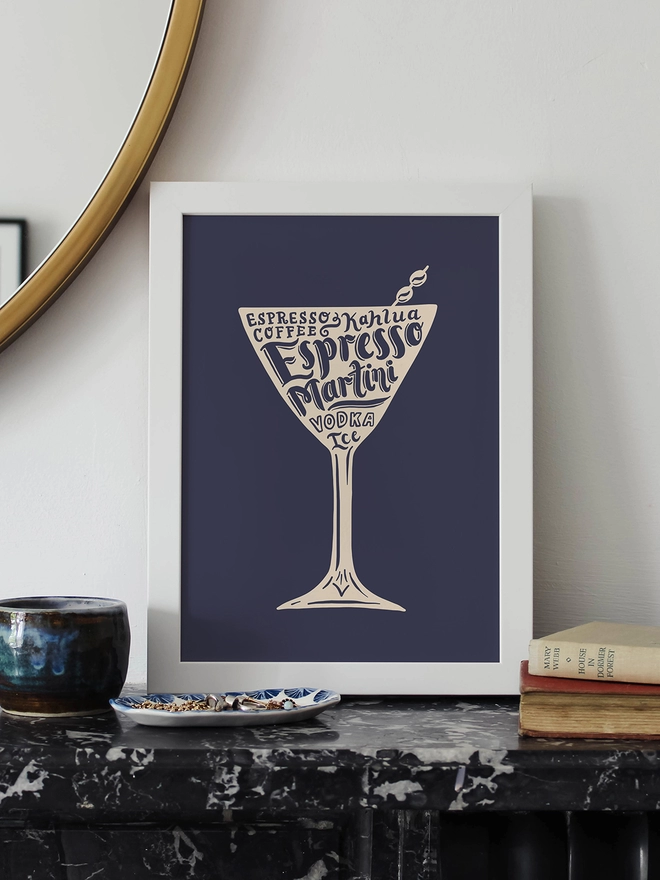 Espresso Martini Cocktail framed print navy