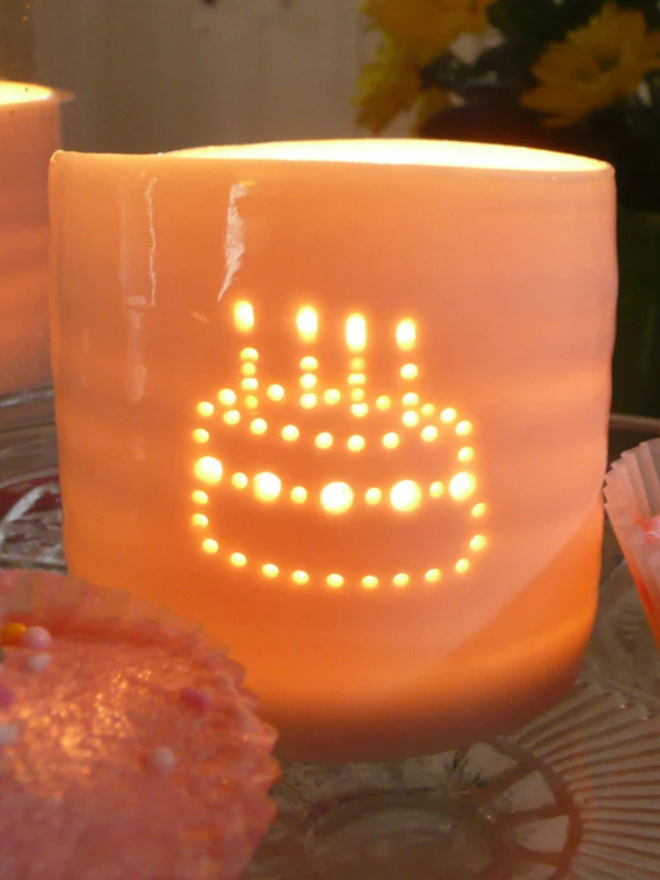 birthday cake mini porcelain tealight holder