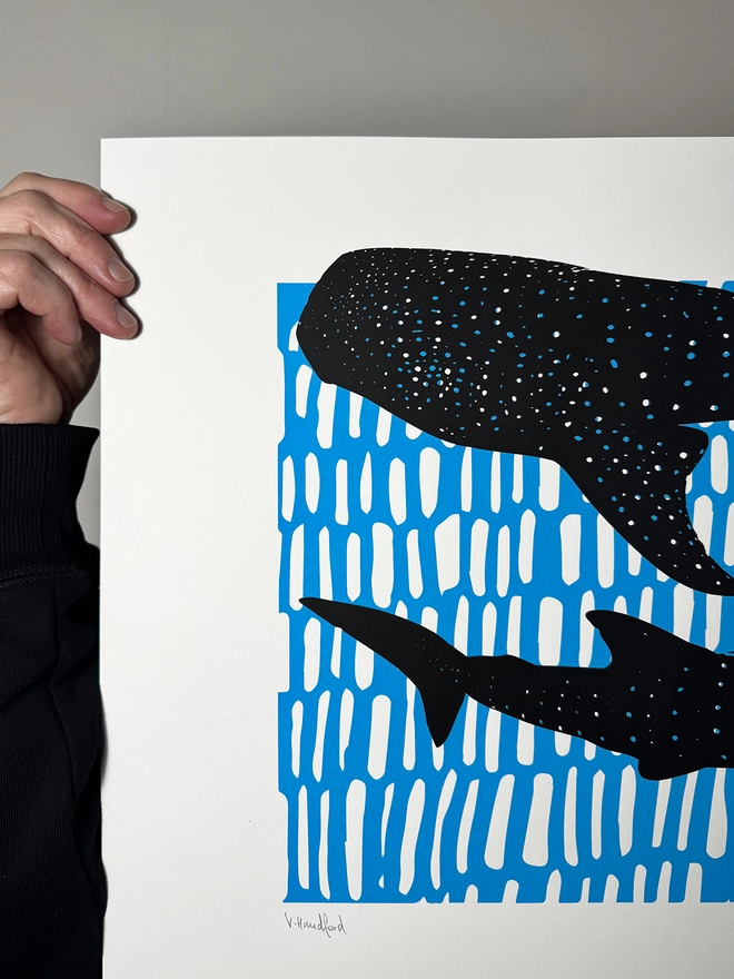 Whale Sharks_Large A2 Screen Print_Holly and Co_Close up top left