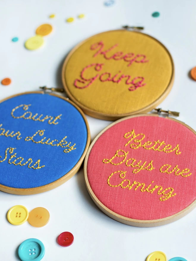 Motivational embroidery craft kit