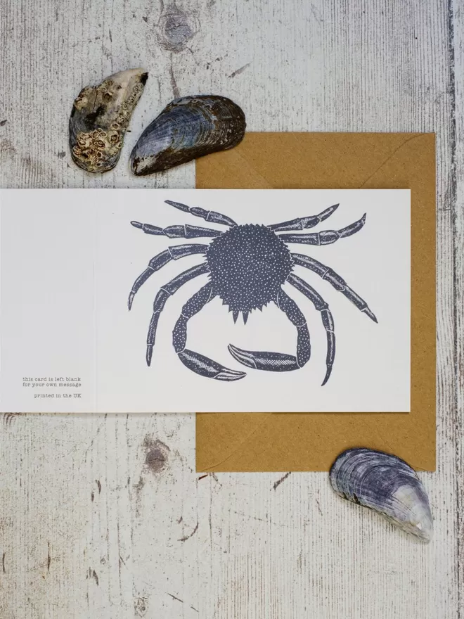 Greeting Card with an image of a Spider Crab, taken from an original lino print