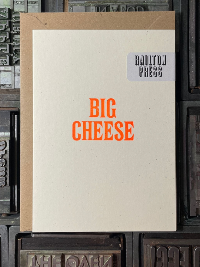 Big Cheese Card. A card with simple orange lettering.