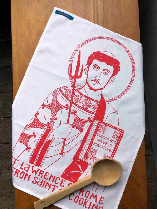 The Patron Saint Of Cooking - Red Tea Towel