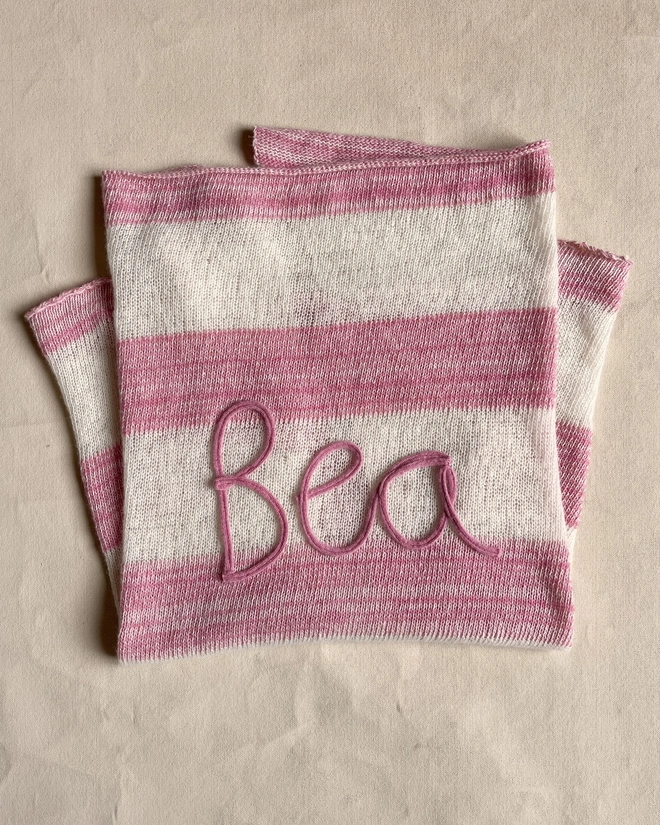 Personalised Baby Blanket Pink Ecru