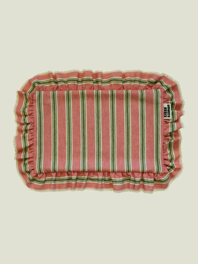 Pink Sherbet Ruffle Cushion. A cushion in rectangle.