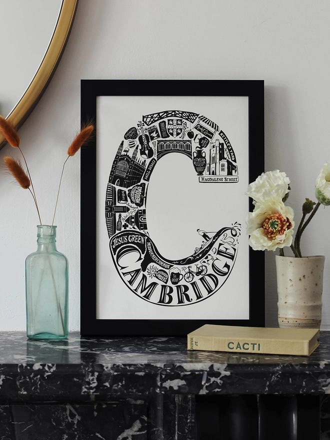 cambridge letter C black and white print