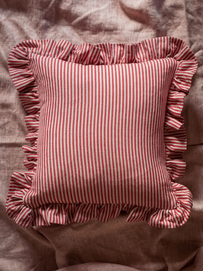 red stripe ruffle cushion 