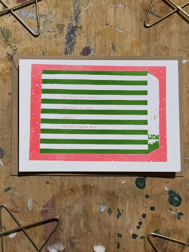 green and red risograph christmas art cards 