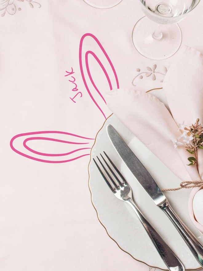 personalised bunyy ears place name table cloth stickers