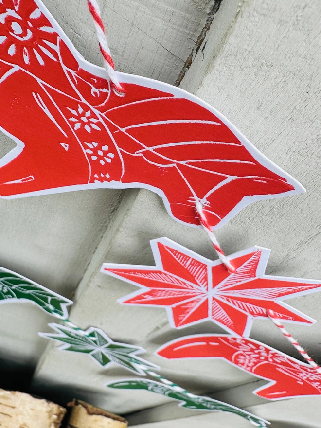 Traditional Nordic Dala Horse Christmas Linocut Garland
