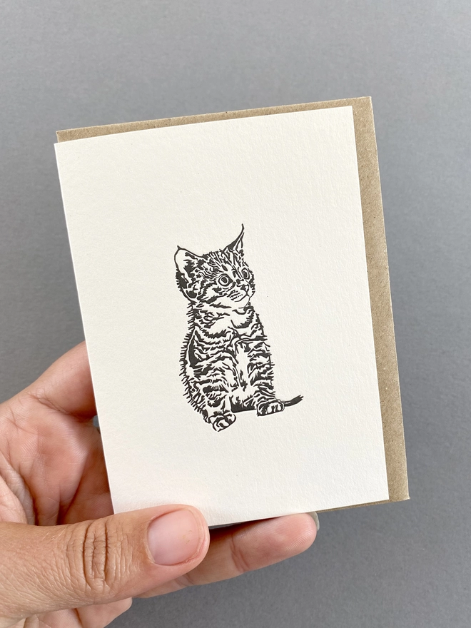The very cute Maud is a Tabby pussy cat on a small card with envelope