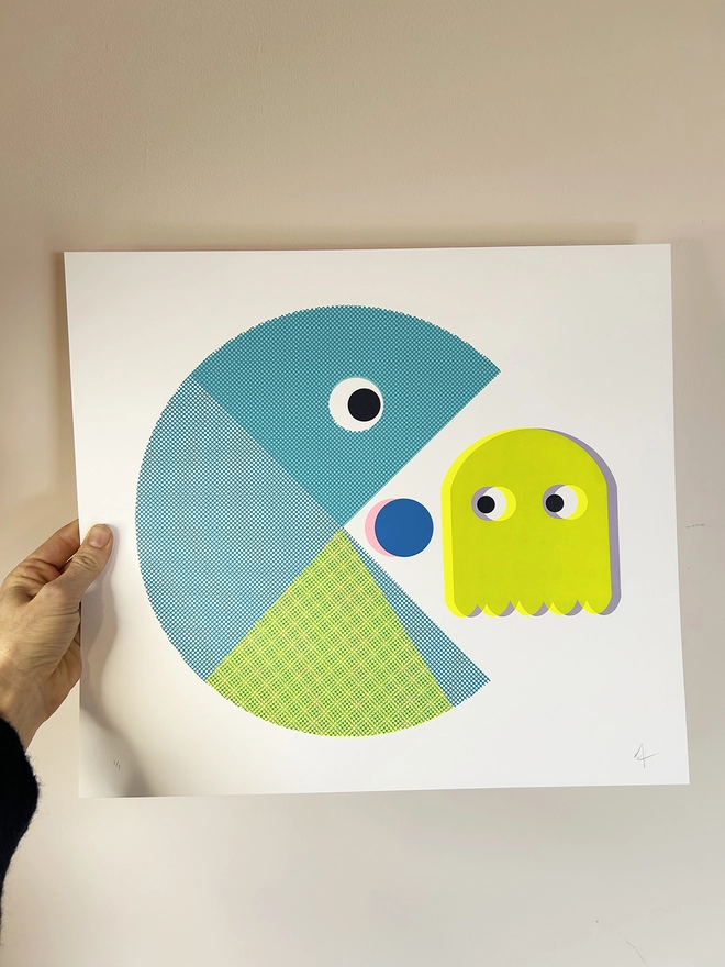 Retro Arcade Games, Screen Print, Hannah Carvell, Neon Yellow Ghost