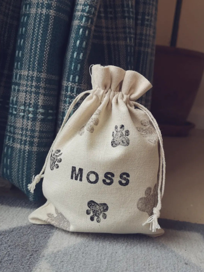 personalised cotton dog treat bag