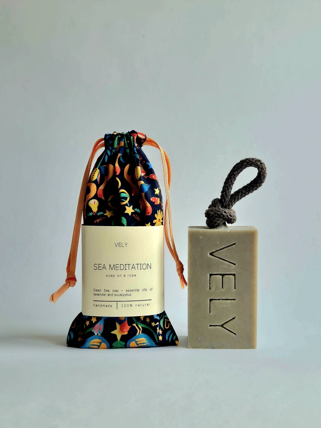Natural Soap On A Rope "Sea Meditation" in Liberty Bag