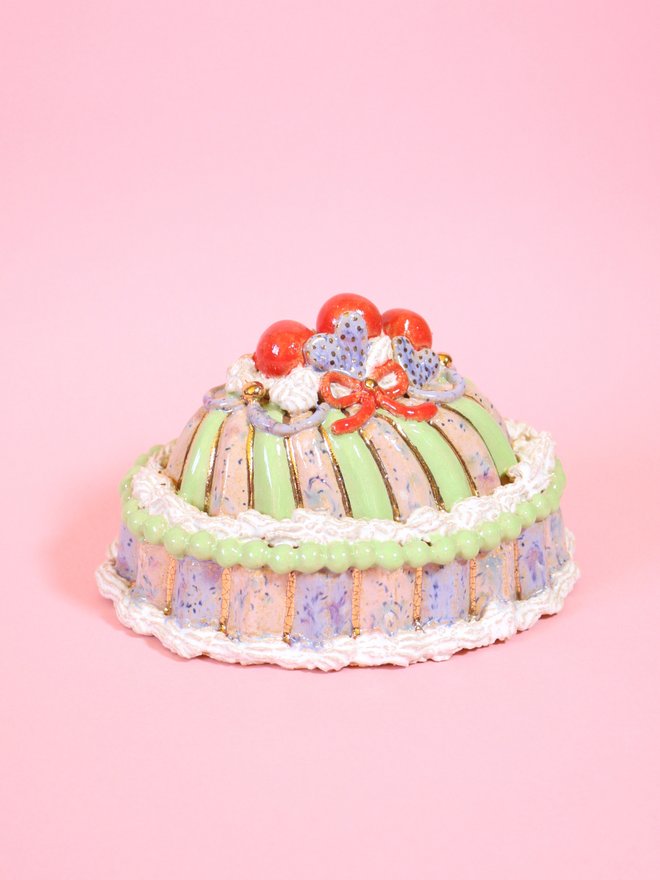 Strawberry Matcha Ceramic Cake Sculpture