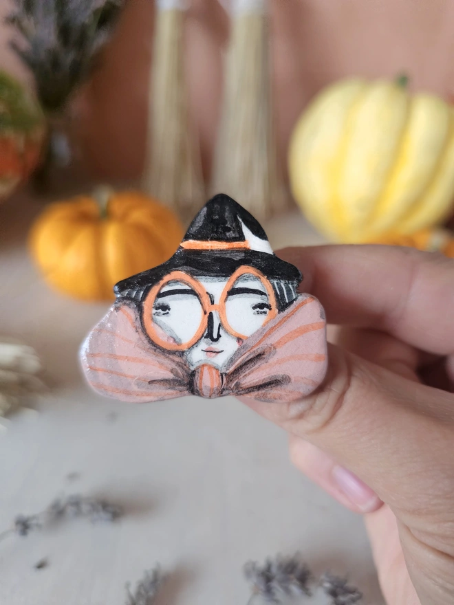 Witch ceramic halloween brooch