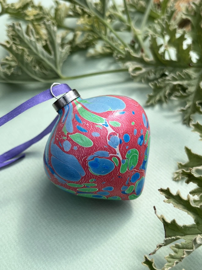 Hand-marbled tapered Christmas bauble