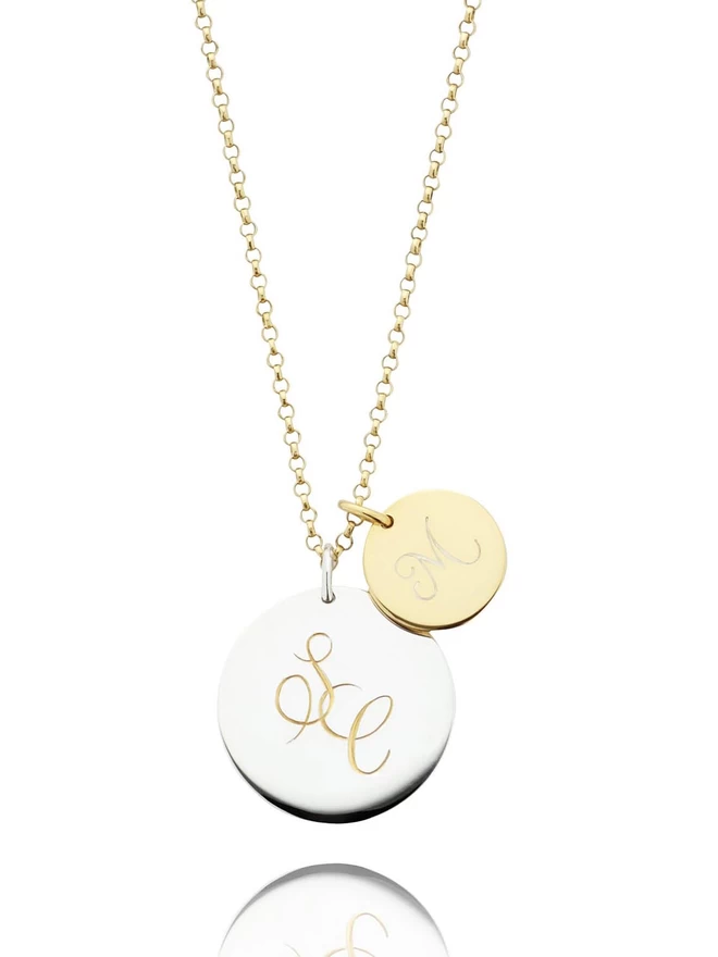2 initials disc silver with smaller gold disc