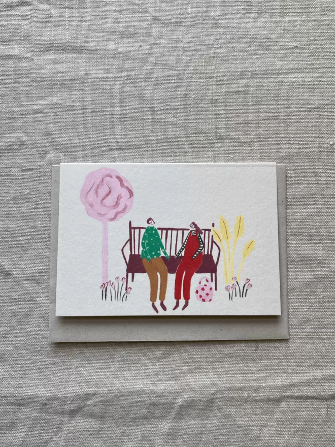 Love greetings card with a couple in the park