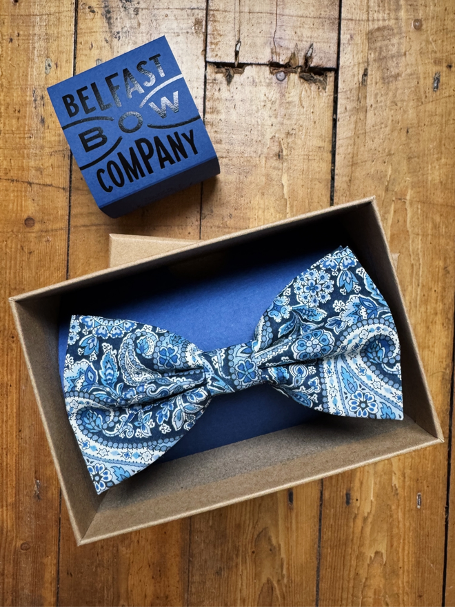 Navy Paisley Bow Tie handmade by the Belfast Bow Company