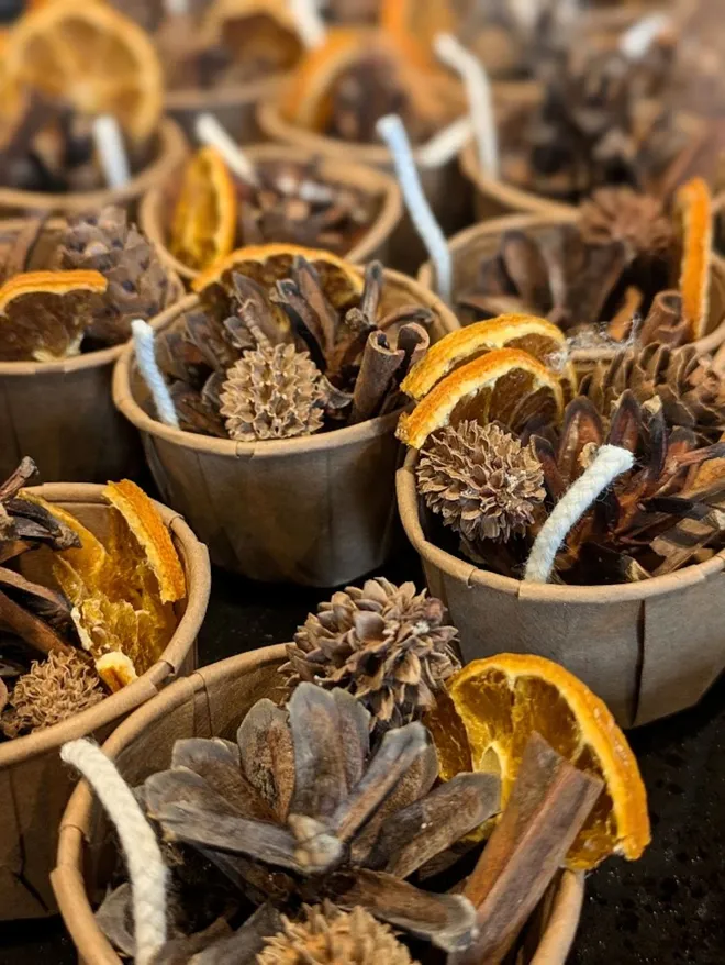 close up of pine cone fire starters