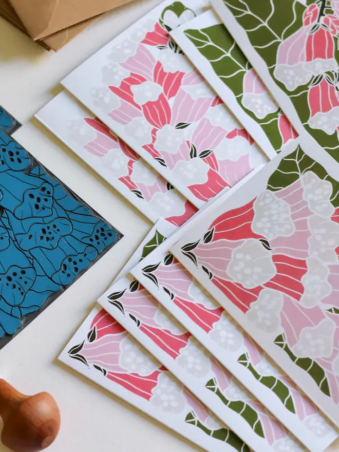 pink foxglove notecard set