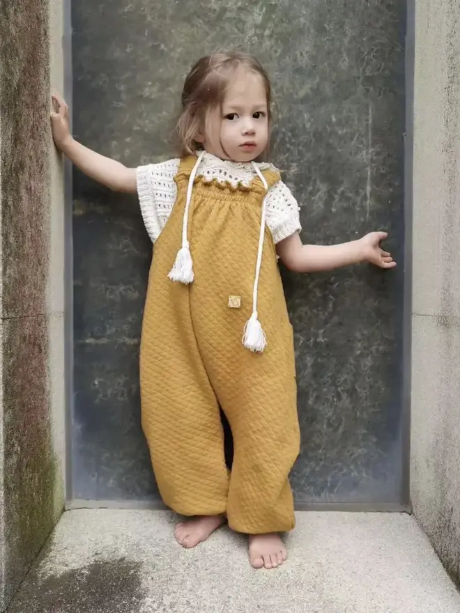 kids quilted dungarees yellow