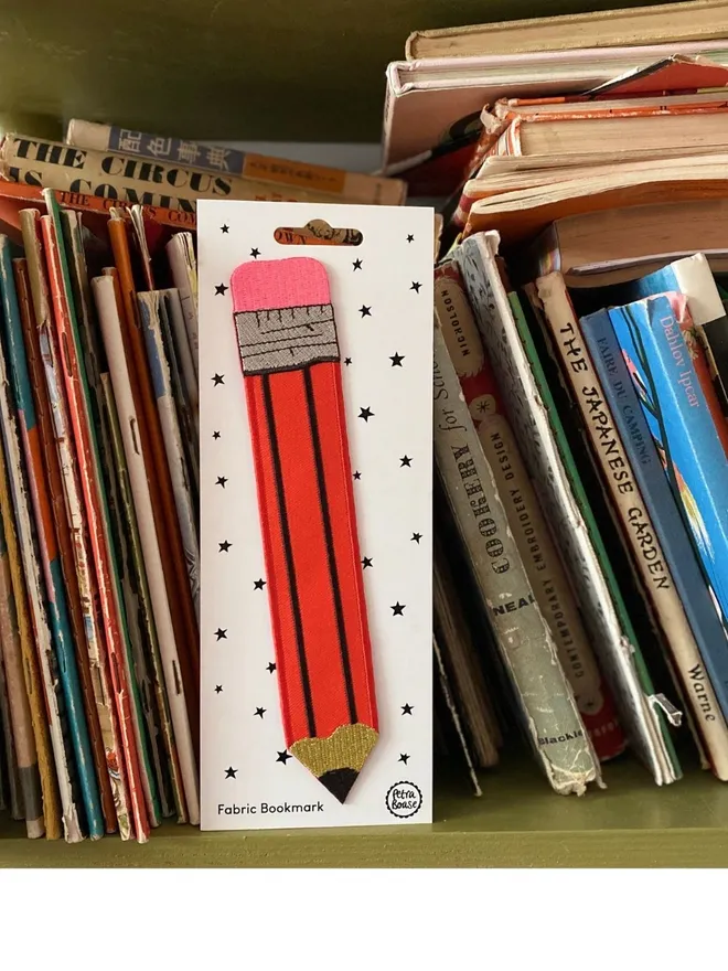 Retro red stripe pencil fabric bookmark