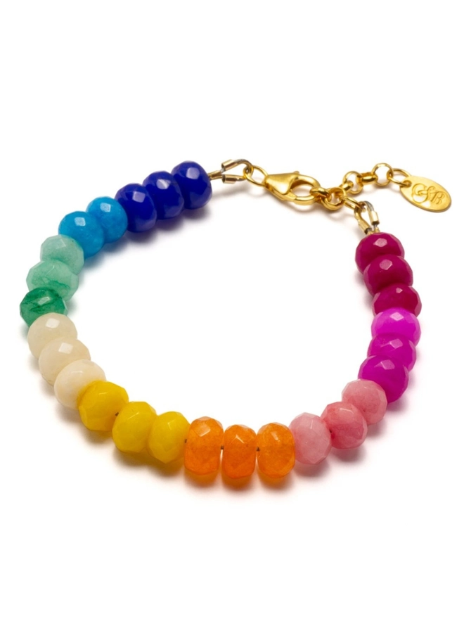 Tutti frutti beaded bracelet. A bright colourful beaded gemstone bracelet shown with a clasp.