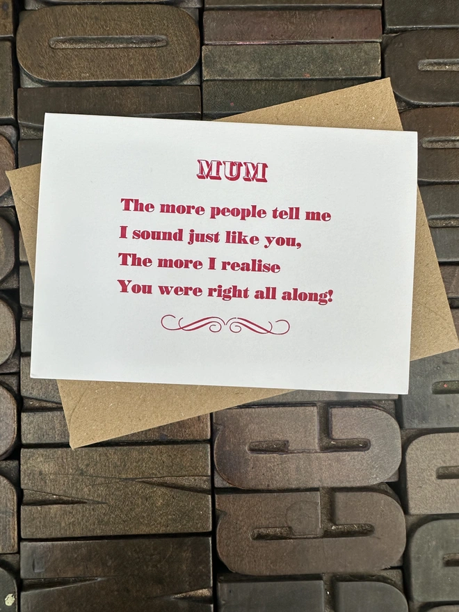 mother's day card on wooden type