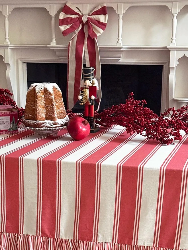 Murano Stripe Organic Ruffled Cotton Tablecloth 