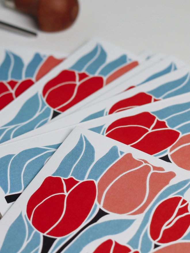 classic tulip linocut notecard set