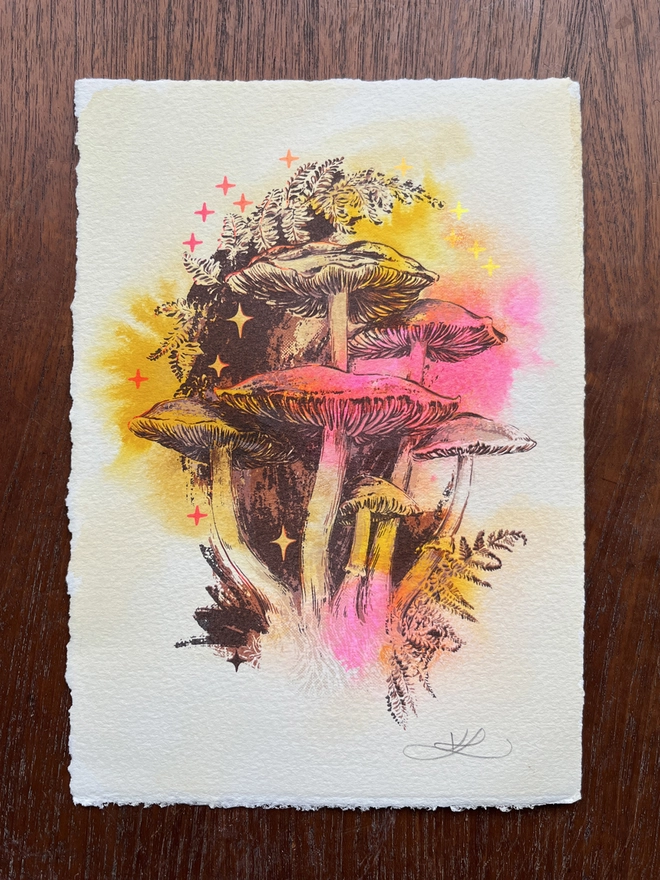 Shady watercolour edition screenprint and watercolour artwork by Kath Leone