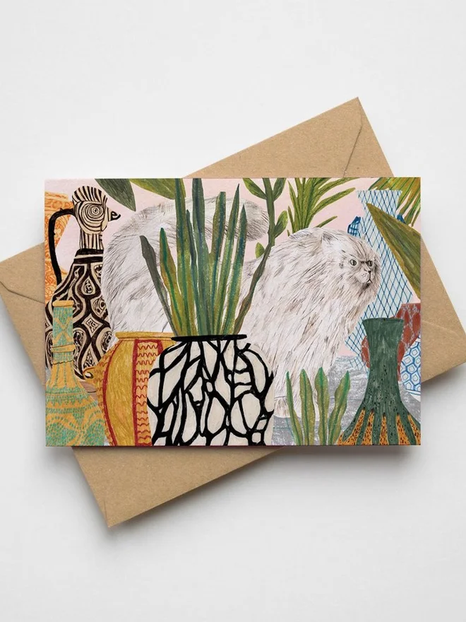 Cats and Vases Greeting Card
